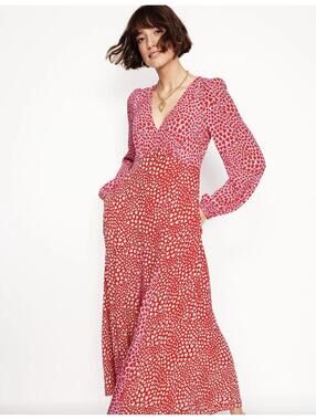 Boden Lisa Tea Dress Pink Heart Print Long Sleeve Maxi NWT Size 4 Pockets